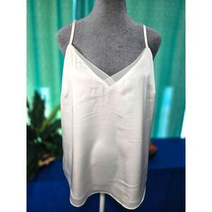 White House Black Market WHBM Ivory Satin V-Neck Camisole Size L